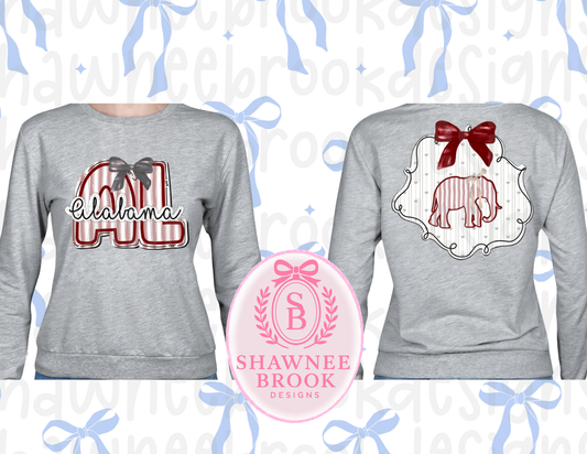 Coquette doodle ALABAMA | ROLL TIDE design front and back