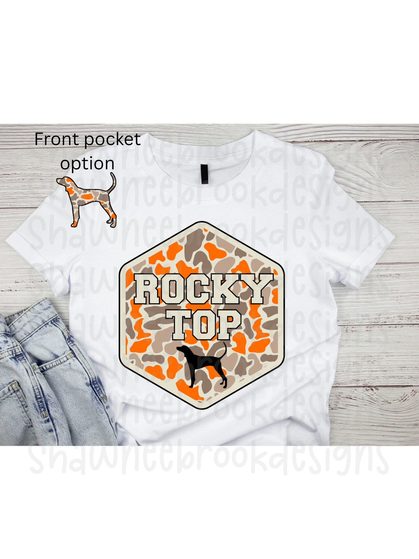 Camo orange ROCKY TOP TENNESSEE pocket/back digital file PNG