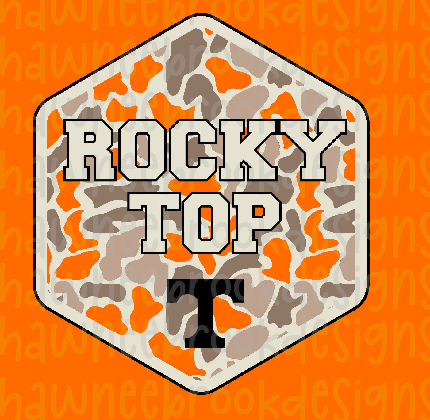 Camo orange ROCKY TOP TENNESSEE pocket/back digital file PNG