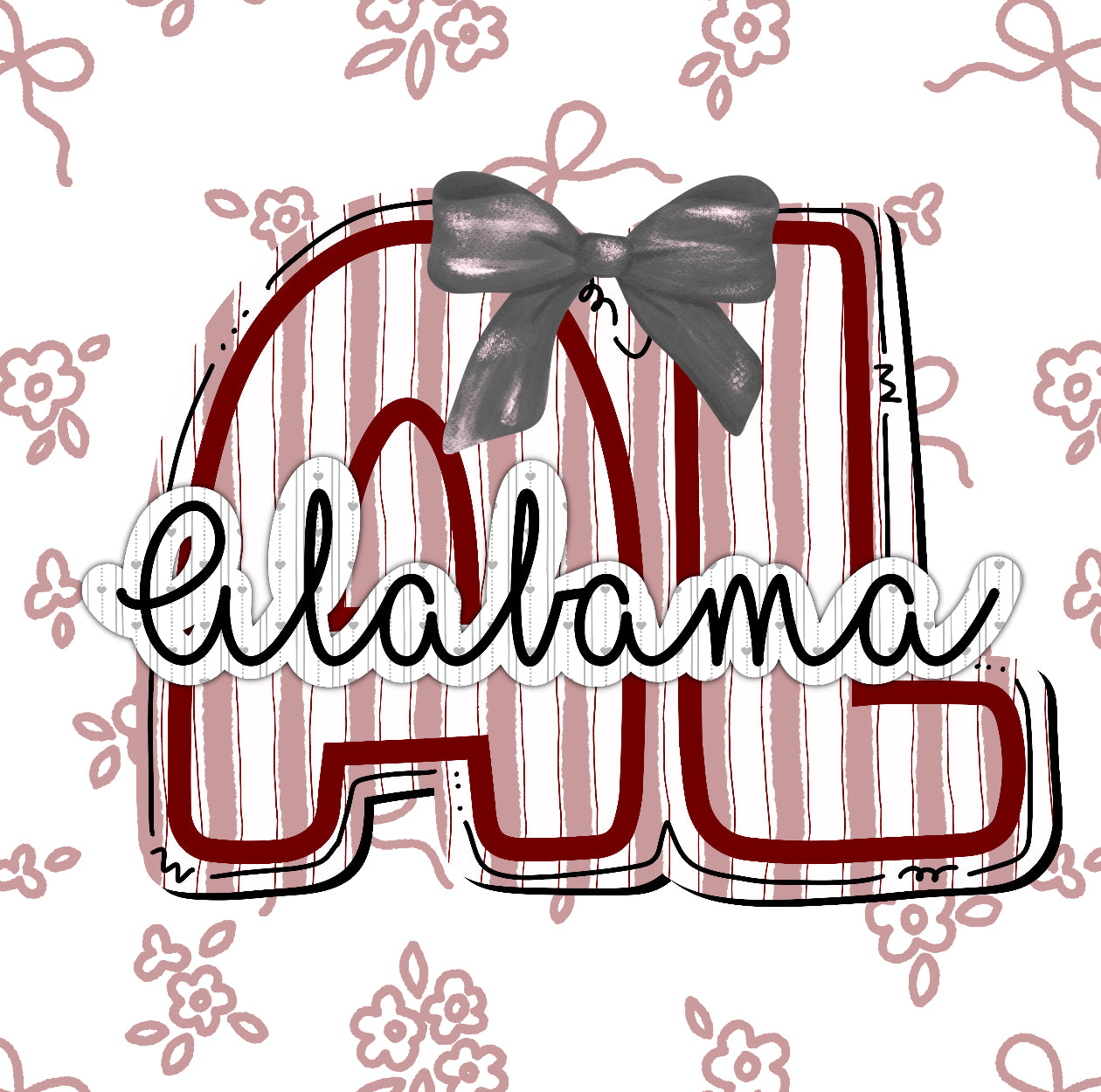 Coquette doodle ALABAMA | ROLL TIDE design front and back